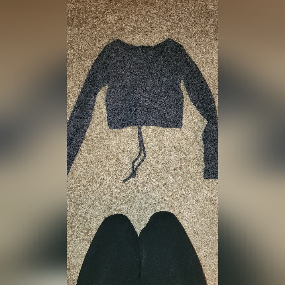 Wild Fable fuzzy knit crop top w/ drawstring detail
